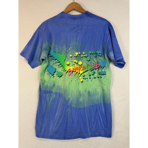90s Shore Club Beach Shirt Tie Dye Single Stitch Vintage USA Made L Volleyball - Picture 3 of 5